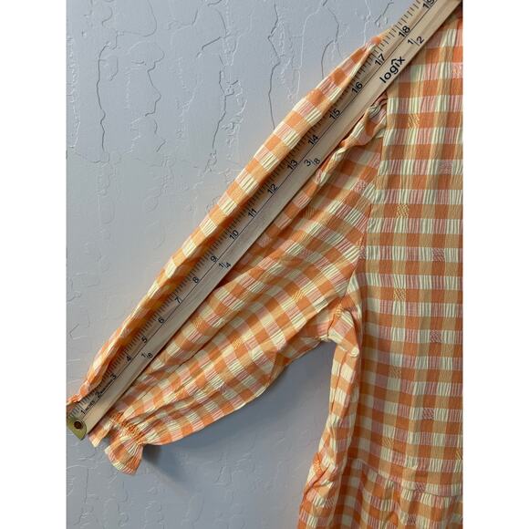 Nanette Lepore Sz 10 Gingham Dress Orange Yellow Check Ruffle Romantic Cottage‎ - Picture 7 of 10